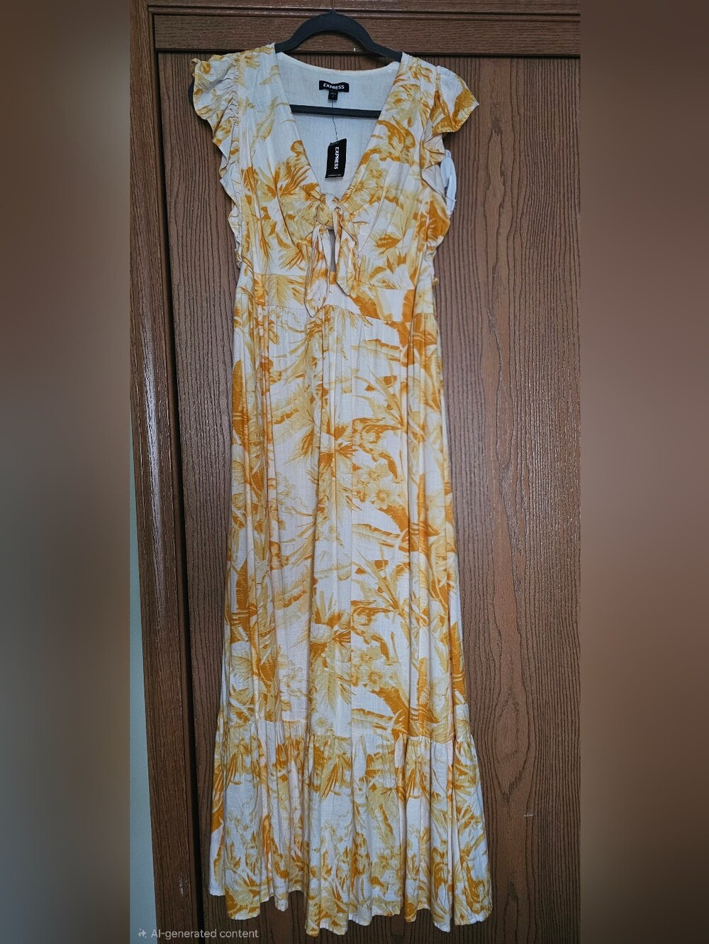 Express Yellow and White Floral Maxi Dress with Tie-Front